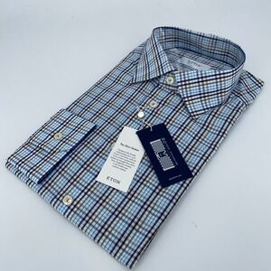 Eton Dress Shirt Mens XL 17 1/2 - 44 Colorful Check Poplin Long Sleeve Button Up